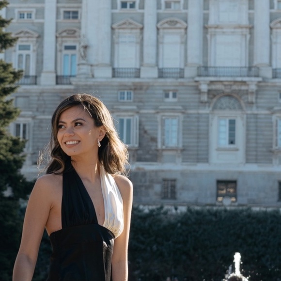 SILK MAISON Piano Halterneck Maxi Silk Dress - Black & White, XS - Picture 4 of 6